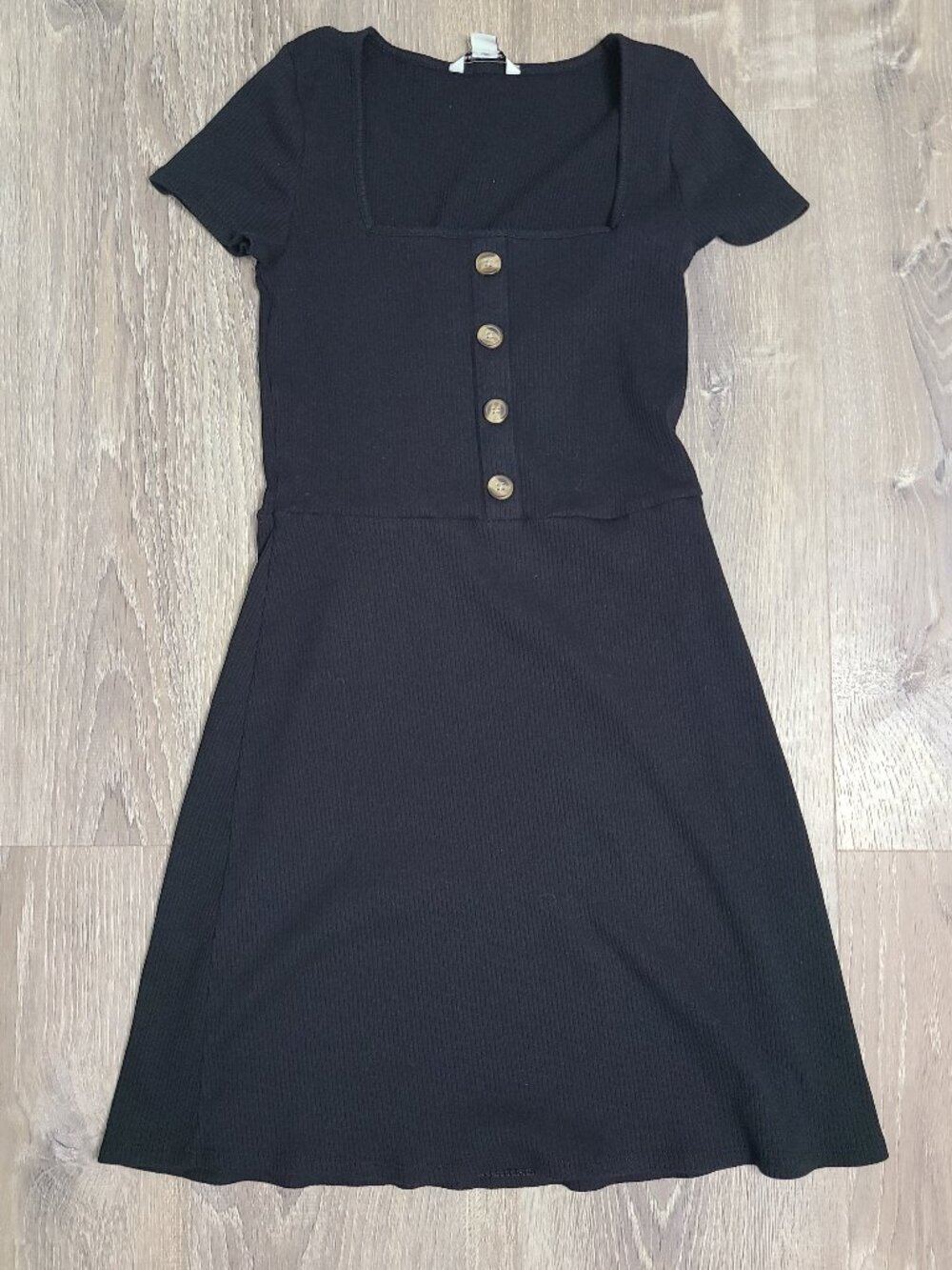 American Eagle Ribbed Square Neck Button Front Short Sleeve Mini Dress - Size XS